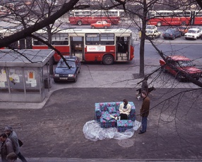 Tadeusz  Rolke In front of the Emilia Furniture Store, Warsaw, 1992